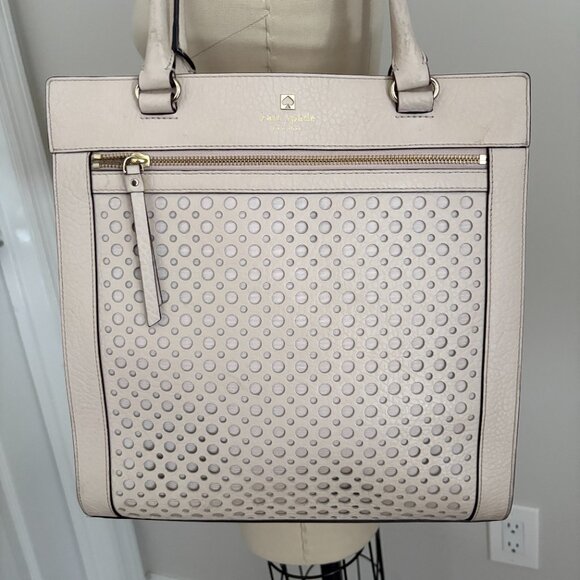 Kate Spade Large Cream/Beige Perri Lane Perforated Zip Top Closure Tote - Picture 2 of 11